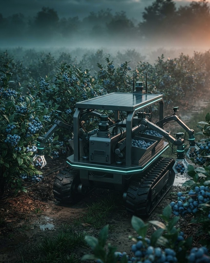 CALIBER+ autonomous blueberry harvester concept render